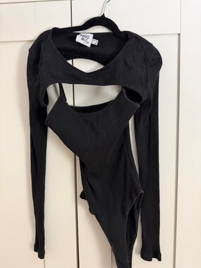 Princess Polly Black Ribbed bodysuit with attached long sleeve top
